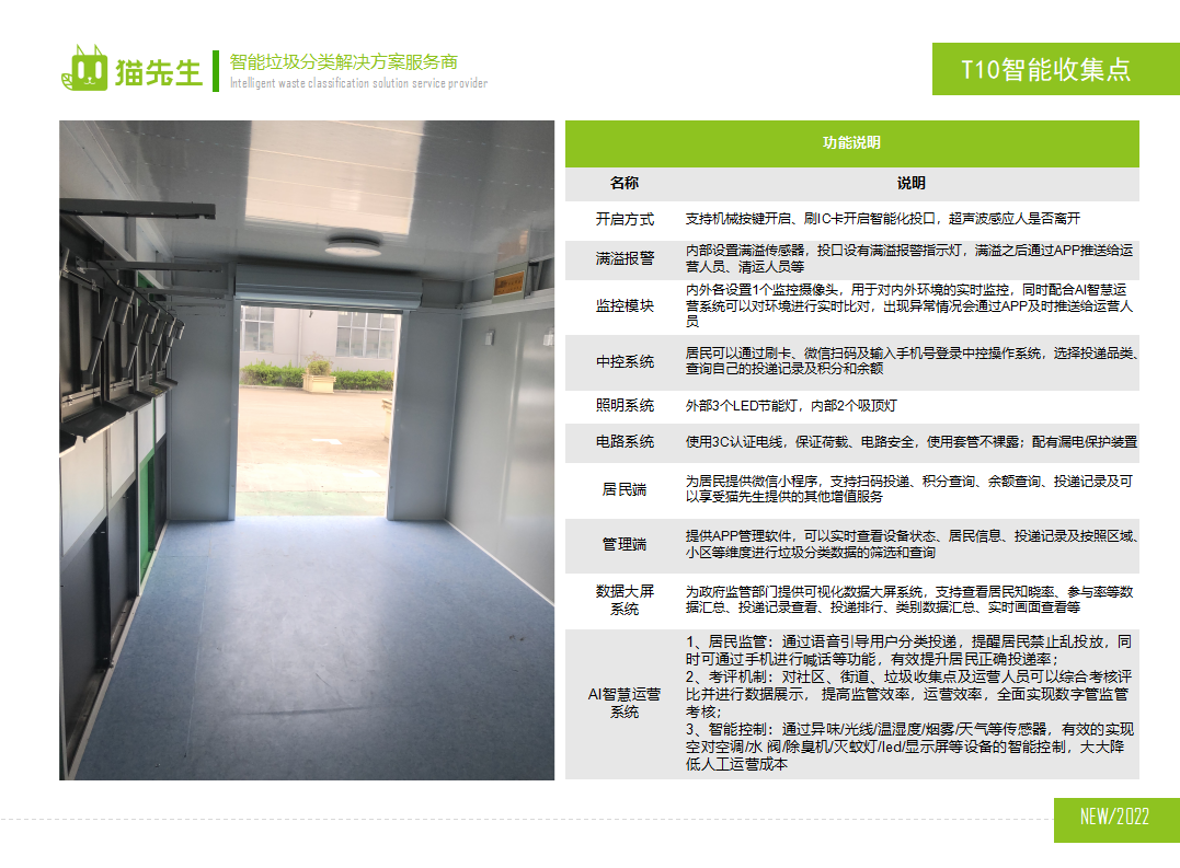 貓先生智能垃圾分類房，定時定點垃圾收集站 ，垃圾房功能說明